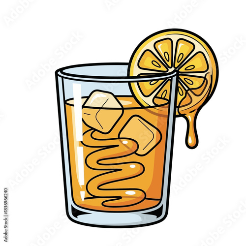 Refreshing citrus-infused beverage with ice and lemon slice visualized in a