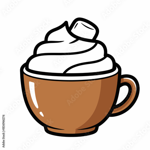 Delightful illustration of a steaming cup filled with whipped cream or frothy