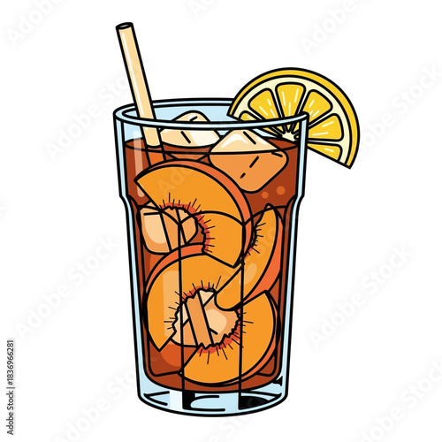 Refreshing citrus-infused iced beverage with fruit slices and ice cubes in a