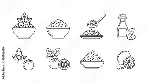 Hand drawn ingredient icons fresh food fruits vegetables herbs spices oil for culinary design vector