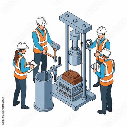 Engineers conducting soil compaction test with Proctor apparatus.
