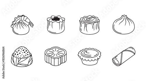 Hand drawn sketch icons of popular asian dumplings and dim sum dishes artistic food collection vector