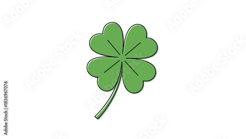 A single green four-leaf clover isolated on a white background, symbolizing luck and good fortune