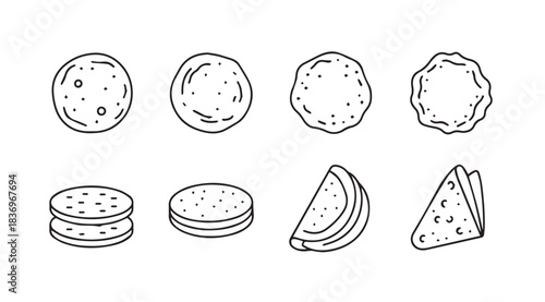 Hand drawn sketch collection of various flatbreads tortillas and pizzas showing different textures and shapes vector