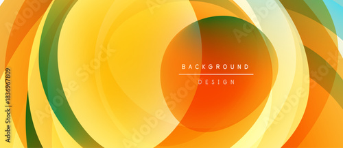 Abstract layers create vibrant circular design. Orange, yellow, green hues blend smoothly. Modern aesthetic for backgrounds, presentations.