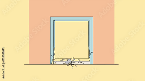 Open Window Frame with Plants Growing Inside.