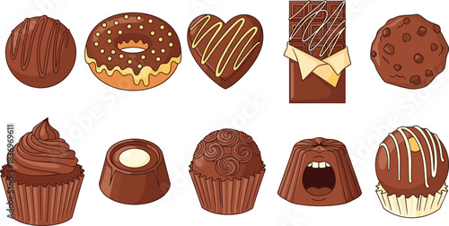 Isometric Coffee and Dessert Icons Vector Set Latte, Espresso, Croissant, Tea, and Cupcake Illustrations for Cafe Menu Design or Breakfast Graphics.