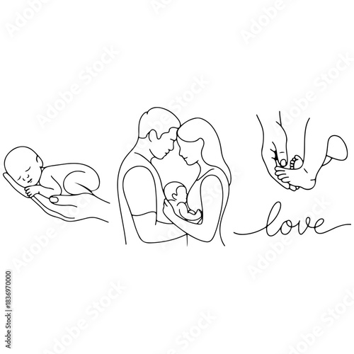 One continuous line drawing of happy family