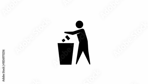 Throw Trash in Bin Icon Illustration – Proper Waste Disposal Cleanliness Symbol