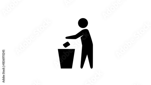 Throw Trash in Bin Icon Illustration – Proper Waste Disposal Cleanliness Symbol