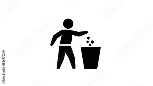 Throw Trash in Bin Icon Illustration – Proper Waste Disposal Cleanliness Symbol