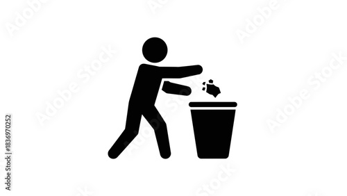 Throw Trash in Bin Icon Illustration – Proper Waste Disposal Cleanliness Symbol
