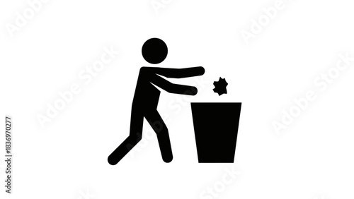 Throw Trash in Bin Icon Illustration – Proper Waste Disposal Cleanliness Symbol