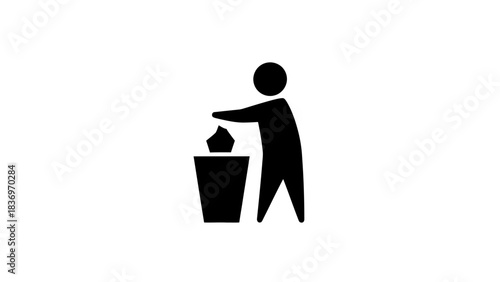 Throw Trash in Bin Icon Illustration – Proper Waste Disposal Cleanliness Symbol
