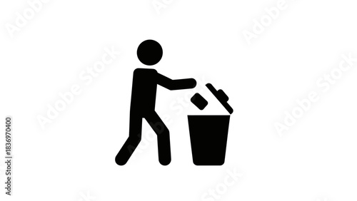 Throw Trash in Bin Icon Illustration – Proper Waste Disposal Cleanliness Symbol