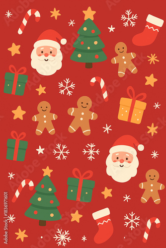 christmas seamless pattern, Santa background, Santa candy cookies snow and gift 