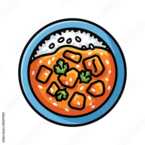 Colorful Illustration of a Bowl of Spicy Vegetable Soup with Fresh Herbs