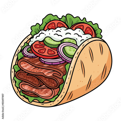 Colorful and Detailed Illustration of a Delicious Beef and Vegetable Wrap