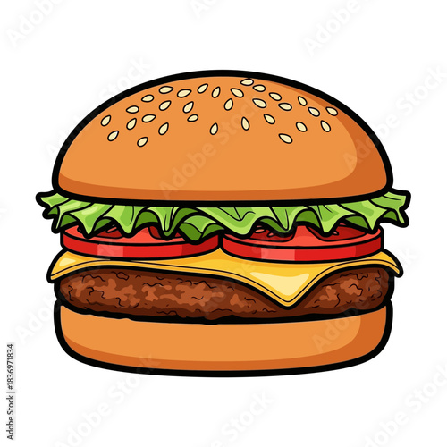 Delicious oversized cheeseburger with fresh vegetables and crispy patty