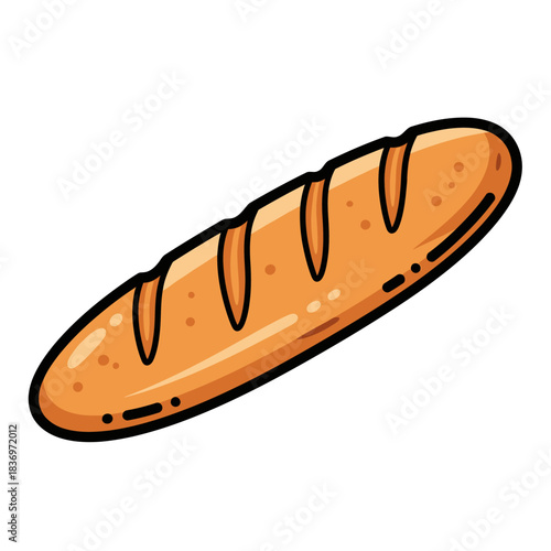 Illustration of a freshly baked baguette loaf with golden crust and crisp