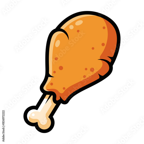 Cartoon-style fried chicken drumstick with crispy golden texture and bone