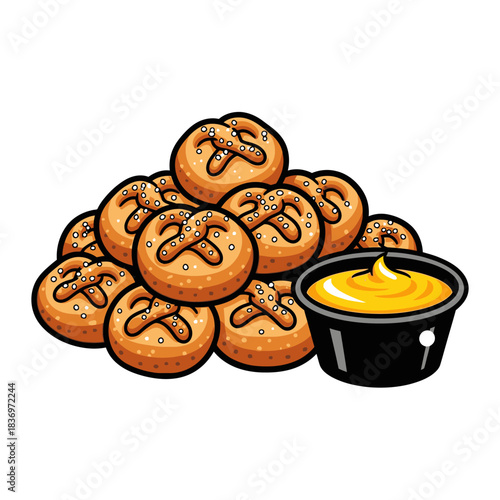 Collection of freshly baked cookies with a side of creamy yellow dipping sauce