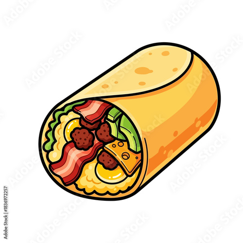 Delicious healthy wrap filled with fresh vegetables, savory meats, and cheese