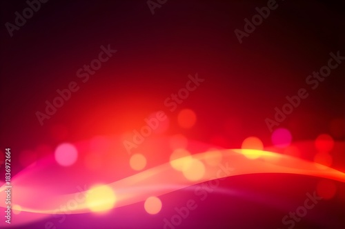 Vibrant red‑magenta neon wave with glowing bokeh on dark background, energetic futuristic abstract backdrop for tech, music, and nightlife themes.