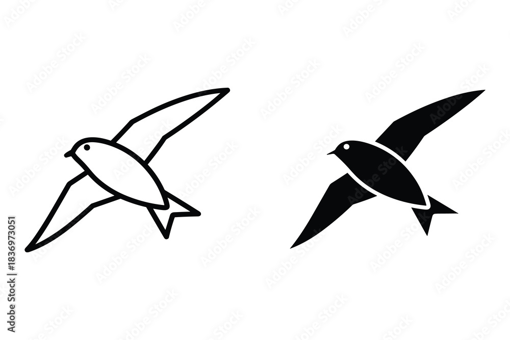 Fototapeta premium Flying Swift Bird Icon Outline and Silhouette vector