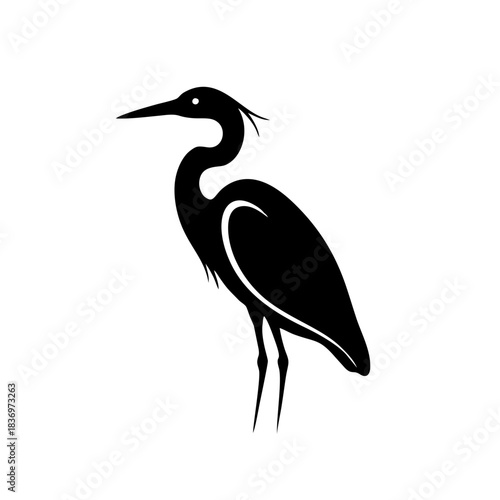 Minimalist Heron Silhouette Logo, Smooth Curves, Black Solid Fill, Simple Design, Vector Illustration