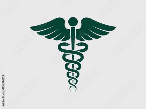 Green caduceus symbol represents healthcare and medicine
