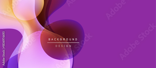 Abstract shapes overlap, creating vibrant color gradients. Purple dominates background, with orange, yellow accents. Text reads background design.