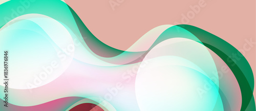 Abstract waves, soft colors, flowing shapes. Light turquoise blends with pink, creating gentle visual rhythm. Minimalist design.