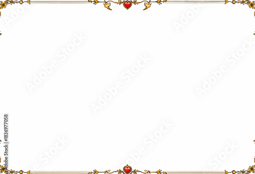 Elegant White Background with Ornate Golden Border Featuring Intricate Floral Patterns and Heart Motifs in a Classic Decorative Frame Design