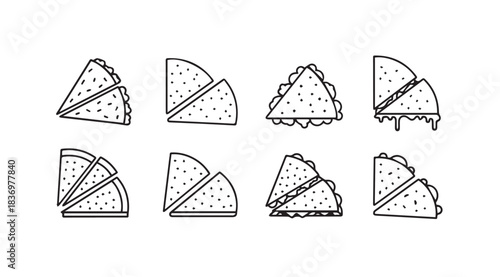 Hand drawn delicious sandwich slices with various fillings arranged in a grid vector