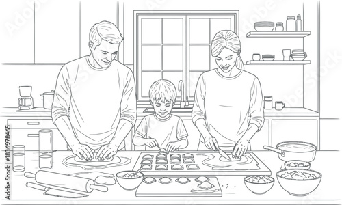 Family baking together in kitchen