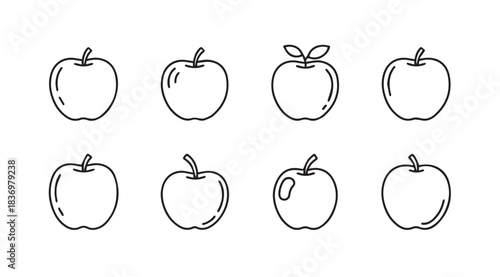 Collection of sketchy hand drawn apple icons simple outline fruit graphics for healthy food designs vector