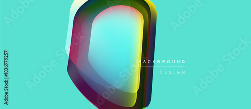 Abstract geometric shape, vibrant colors, turquoise background. Modern design element, layered effect, smooth gradients.
