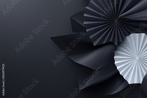 Elegant Origami Inspired Geometric Shapes Black and Silver Abstract Background With Dramatic Lighting and Shadow Play