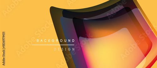 Abstract design features layered shapes, vibrant colors. Yellow backdrop complements flowing forms, creating modern visual impact.