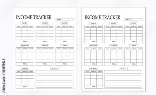income tracker book interior notebook design