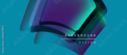 Abstract flowing shapes, vibrant colors, dynamic composition. Teal background complements purple, green gradients. Modern design element.