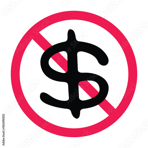 No dollar symbol vector, forbidden dollar sign icon, no dollar sign, prohibited dollar money sign, dollar not allowed symbol, no USD currency sign graphic