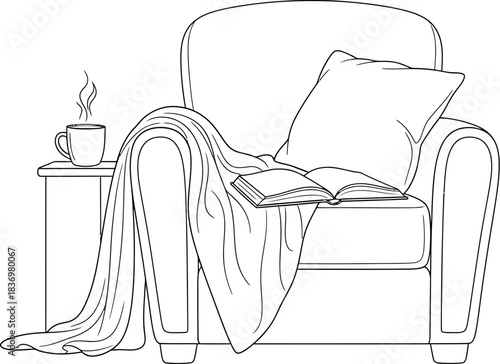 Cozy Armchair with Book and Coffee