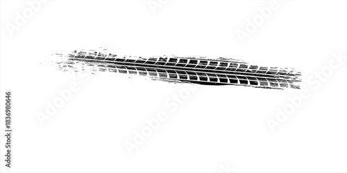 Tire track. Car, bike, motorcycle tyre mark with grunge effect isolated on white background. Wheel footprint on the road. Top view of rubber protector mark