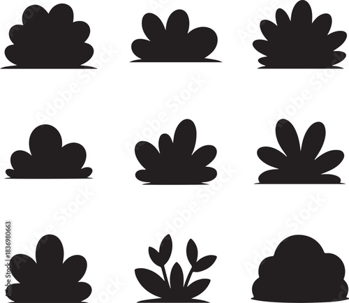 Collection of bush and shrub silhouette vector graphic design elements