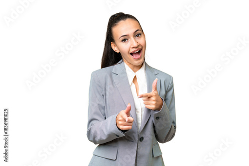 Wallpaper Mural Young Arabian woman over isolated chroma key background pointing to the front and smiling Torontodigital.ca