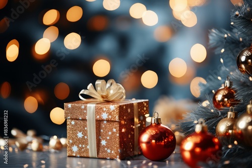 Warm Christmas decorations with wonderful lights creating a cozy festive holiday atmosphere.