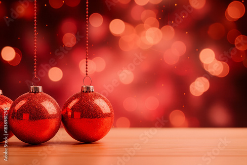 Warm Christmas decorations with wonderful red lights creating a cozy festive holiday atmosphere.