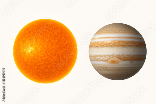 Vector Illustration of Sun and Jupiter with White Background
